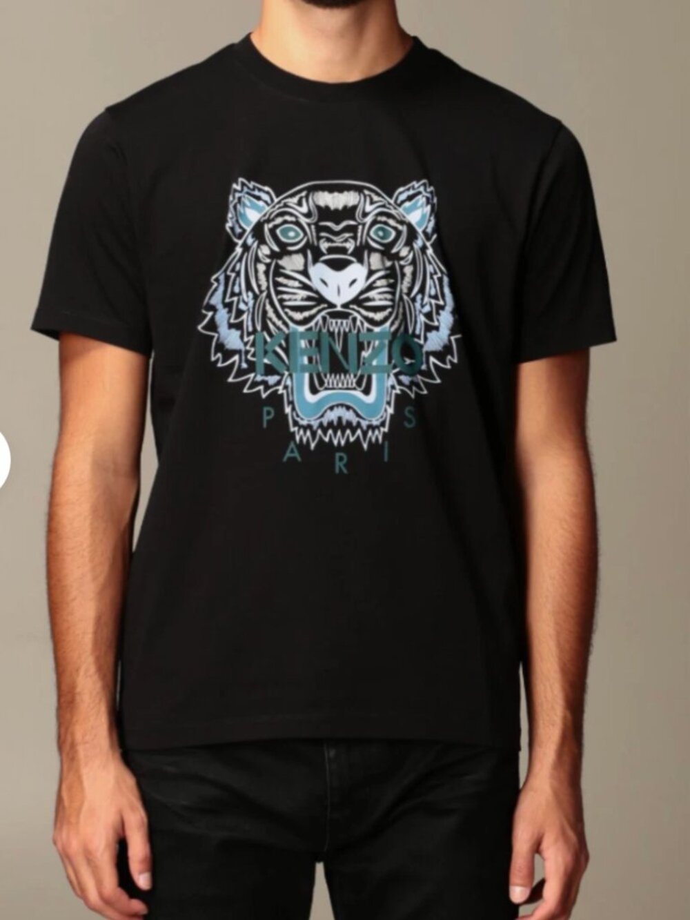 Kenzo Blue Tiger Head Graphic Black T-Shirt - Size S